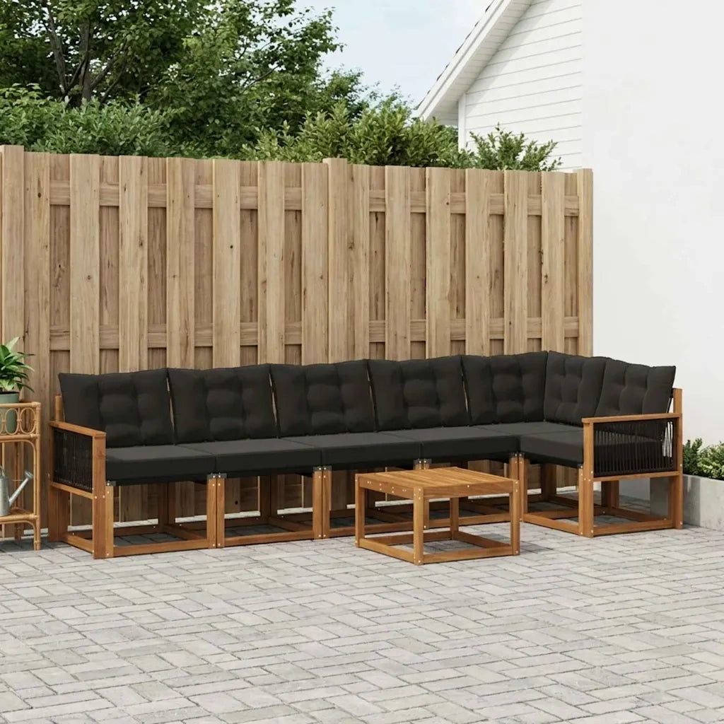 Set di divani da esterno con cuscino 7 pcs Naturale e Nero 3382000