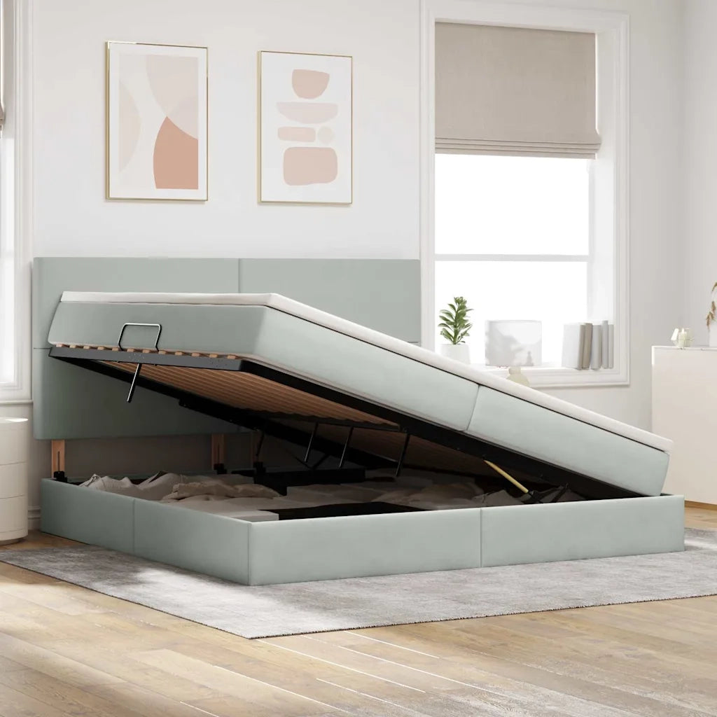 Letto con contenitore e materasso Grigio chiaro 200 x 200 cm 3371991