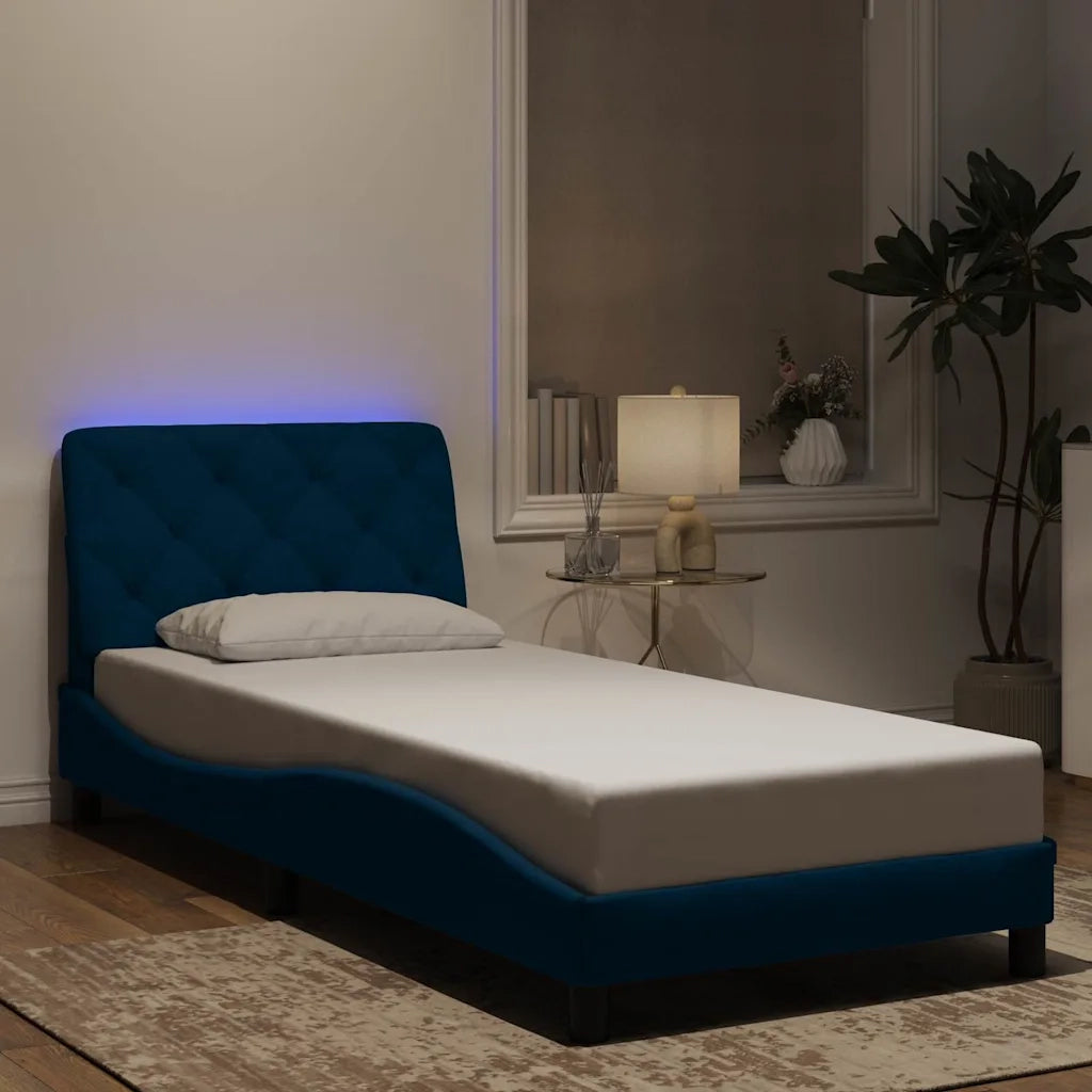 Giroletto con LED senza Materasso Blu 80x200 cm in Velluto