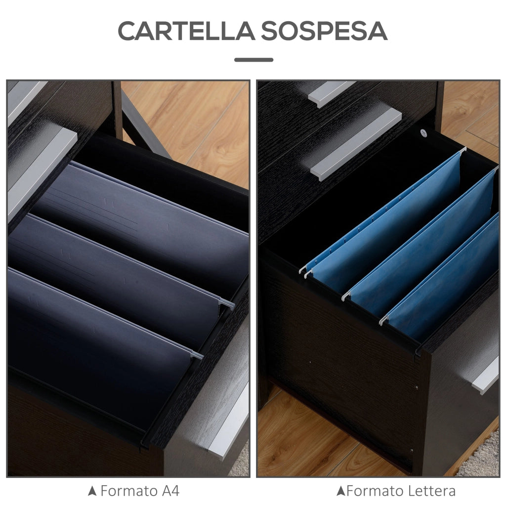 Cassettiera portadocumenti in legno con ruote ¨C Xylo ¨C 3 cassetti, nero, 39x40x65 cm