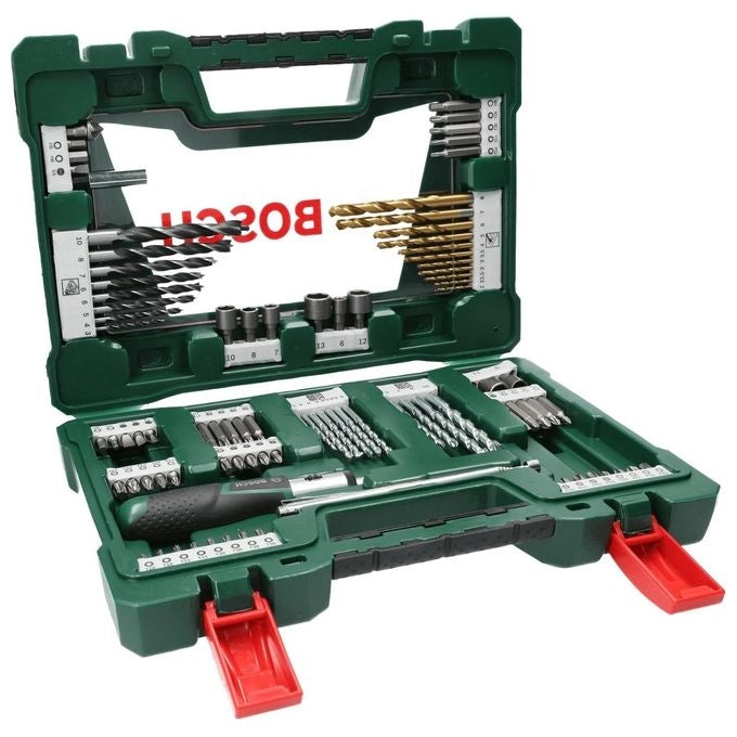Bosch 2607017195 V-Line Set di Punte e Bit 91 Pezzi in Titanio con Cacciavite a Cricchetto e Asta Magnetica colore Titanio