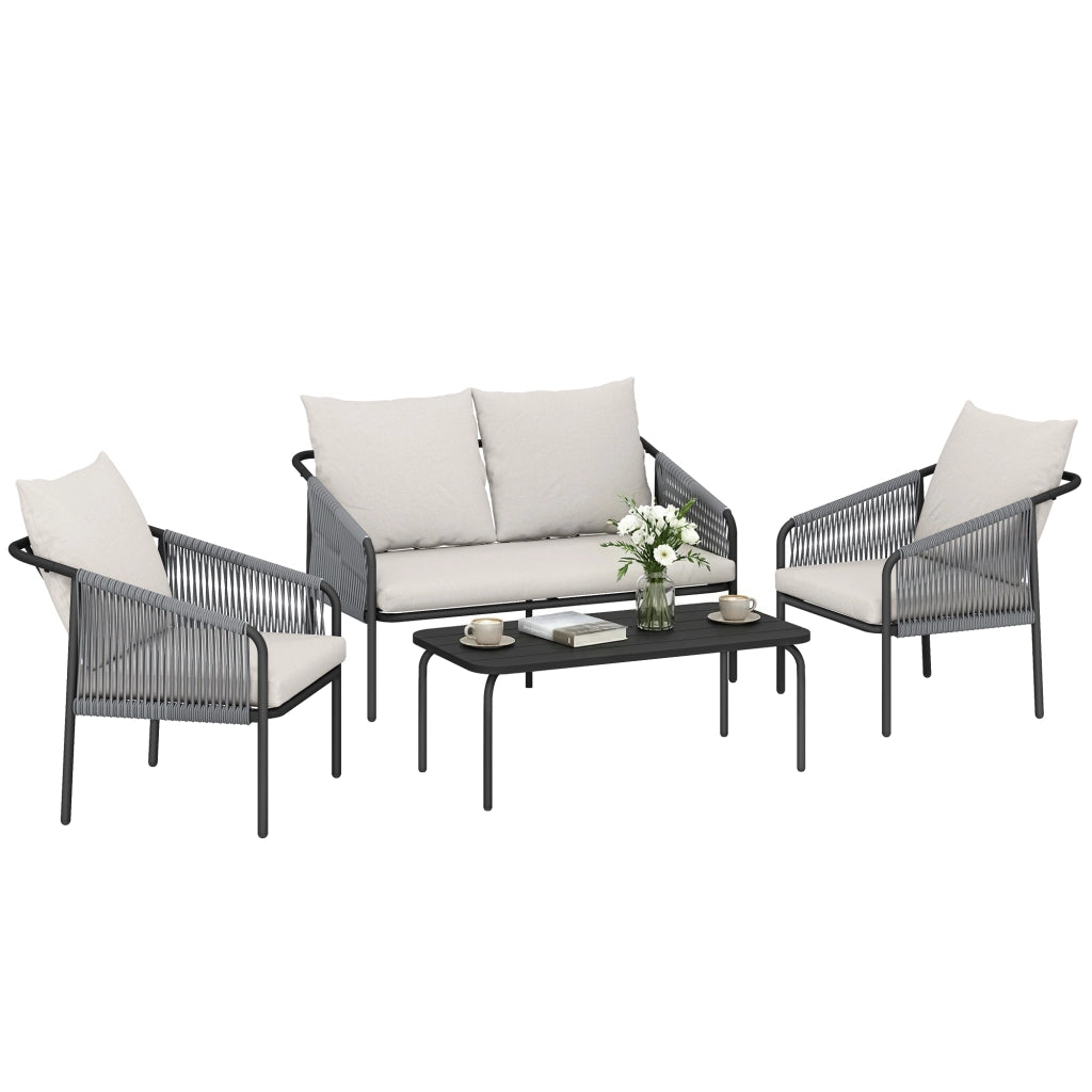 Set Lounge Polyrattan 4 Pezzi con Divano 2 Posti ¨C Minimal ¨C Grigio