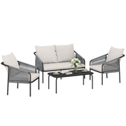 Set Lounge Polyrattan 4 Pezzi con Divano 2 Posti ¨C Minimal ¨C Grigio
