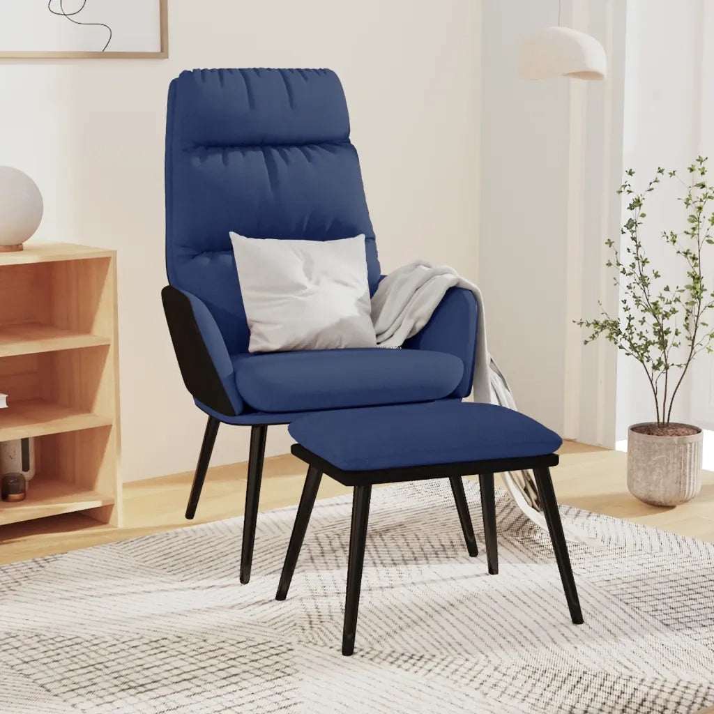 Poltrona Relax con Sgabello Blu in Tessuto e Similpelle 3097510