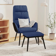 Poltrona Relax con Sgabello Blu in Tessuto e Similpelle 3097510
