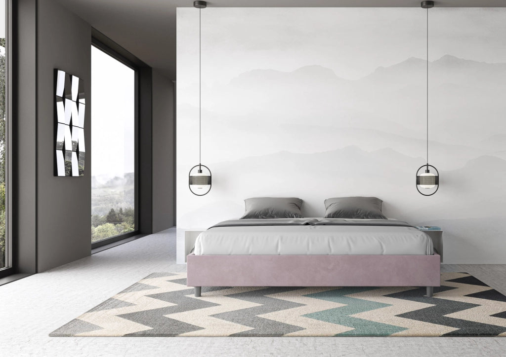 BS COM Letto matrimoniale king size con rete imbottito 190x200 microfibra glicine