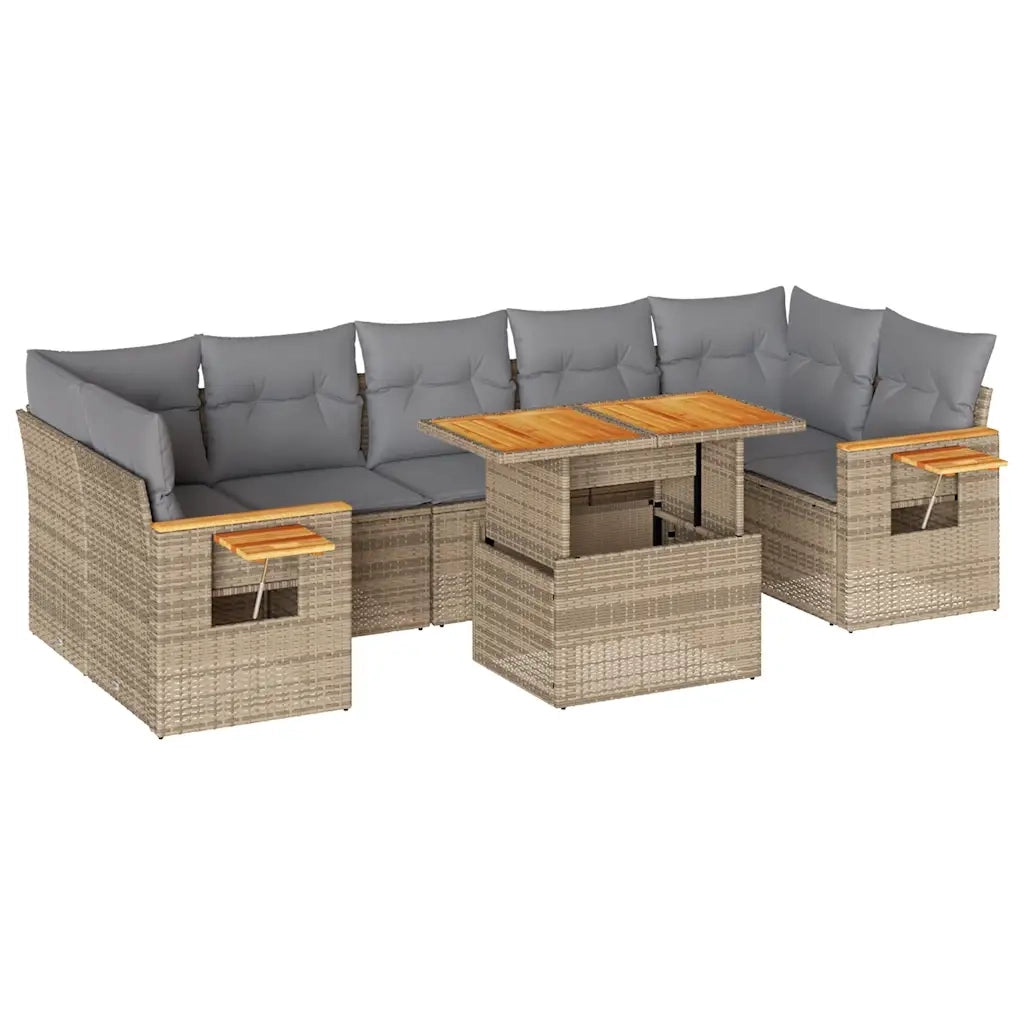 Set Divano da Giardino 8 pz con Cuscini Beige Polyrattan Acacia 3327573