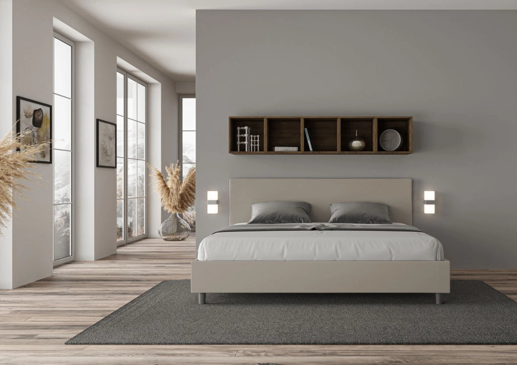 BS COM Letto con rete imbottito 180x190 similpelle tortora