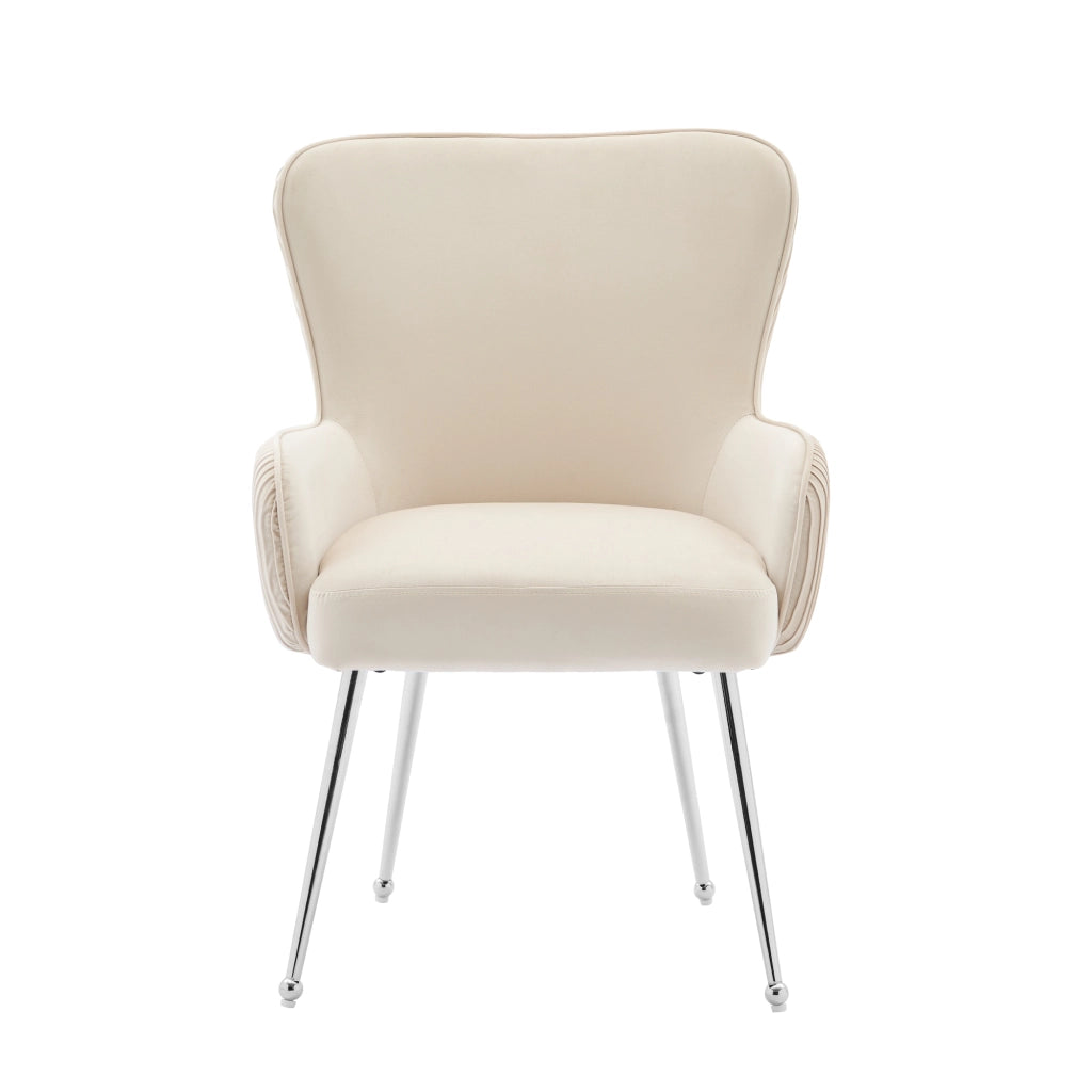 Poltrona Set da 4 con Braccioli, Supporto Lombare e Piedini Regolabili, in Velluto, Beige