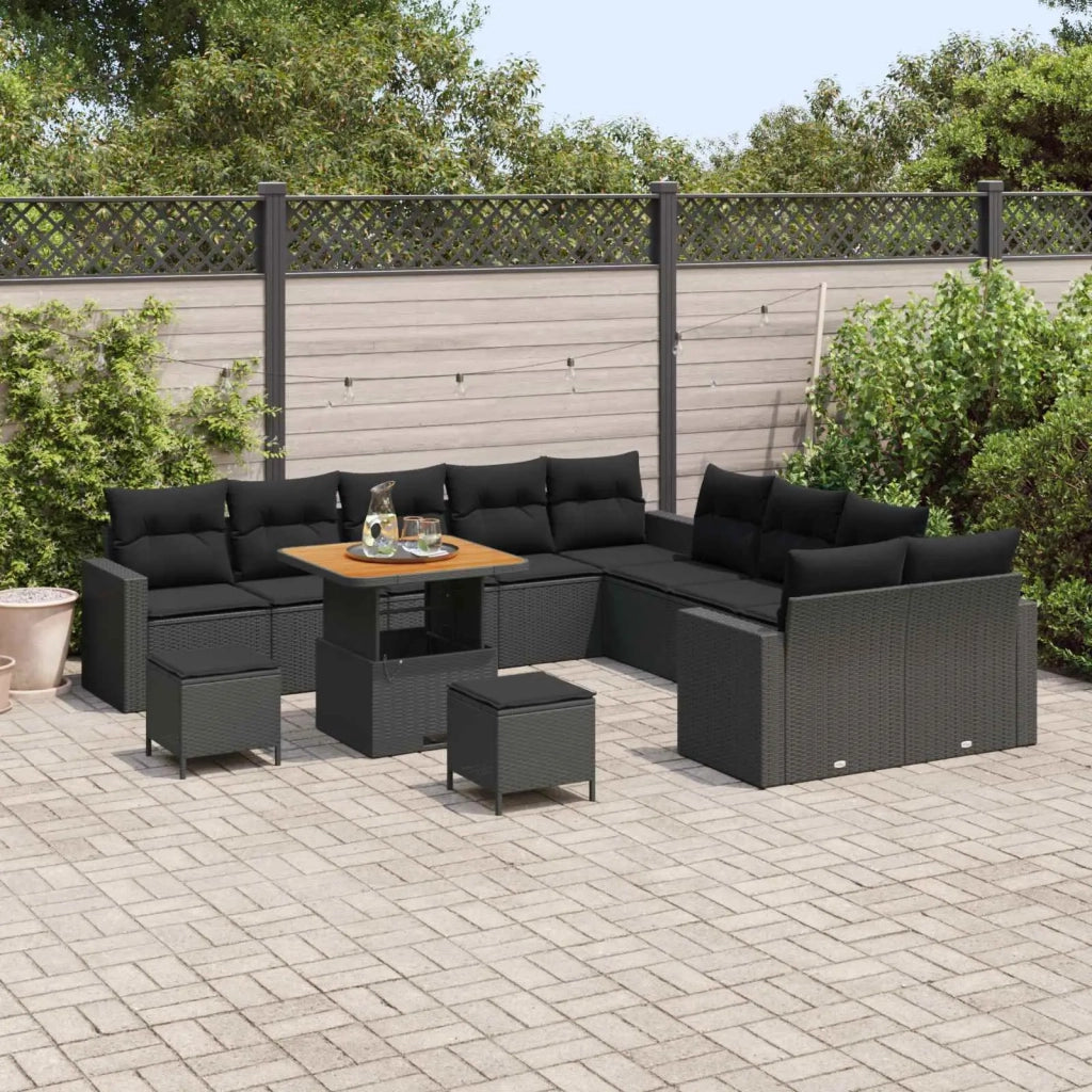 Set Divano da Giardino con cuscino 17 pcs Nero polyrattan 3363619