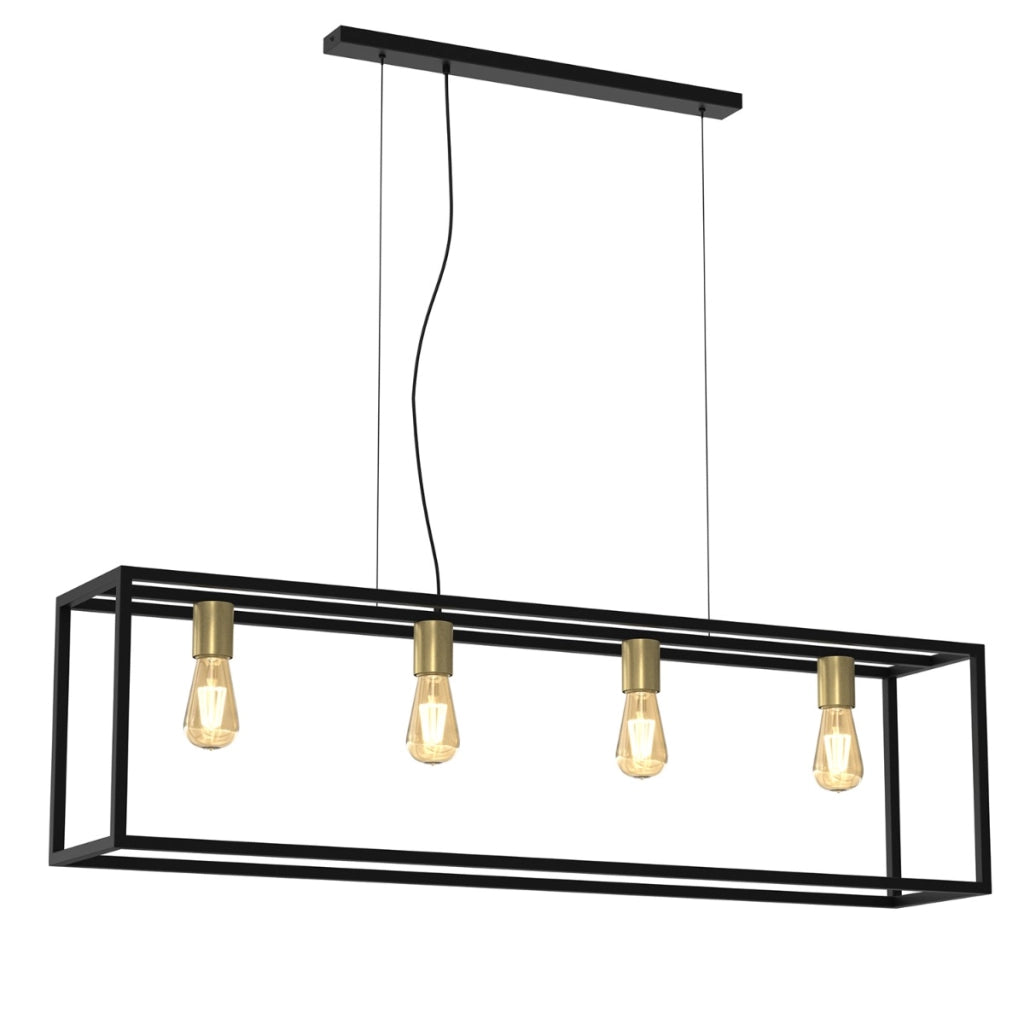 Lampada sospensione industriale Frame nera oro 4xE27