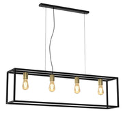 Lampada sospensione industriale Frame nera oro 4xE27