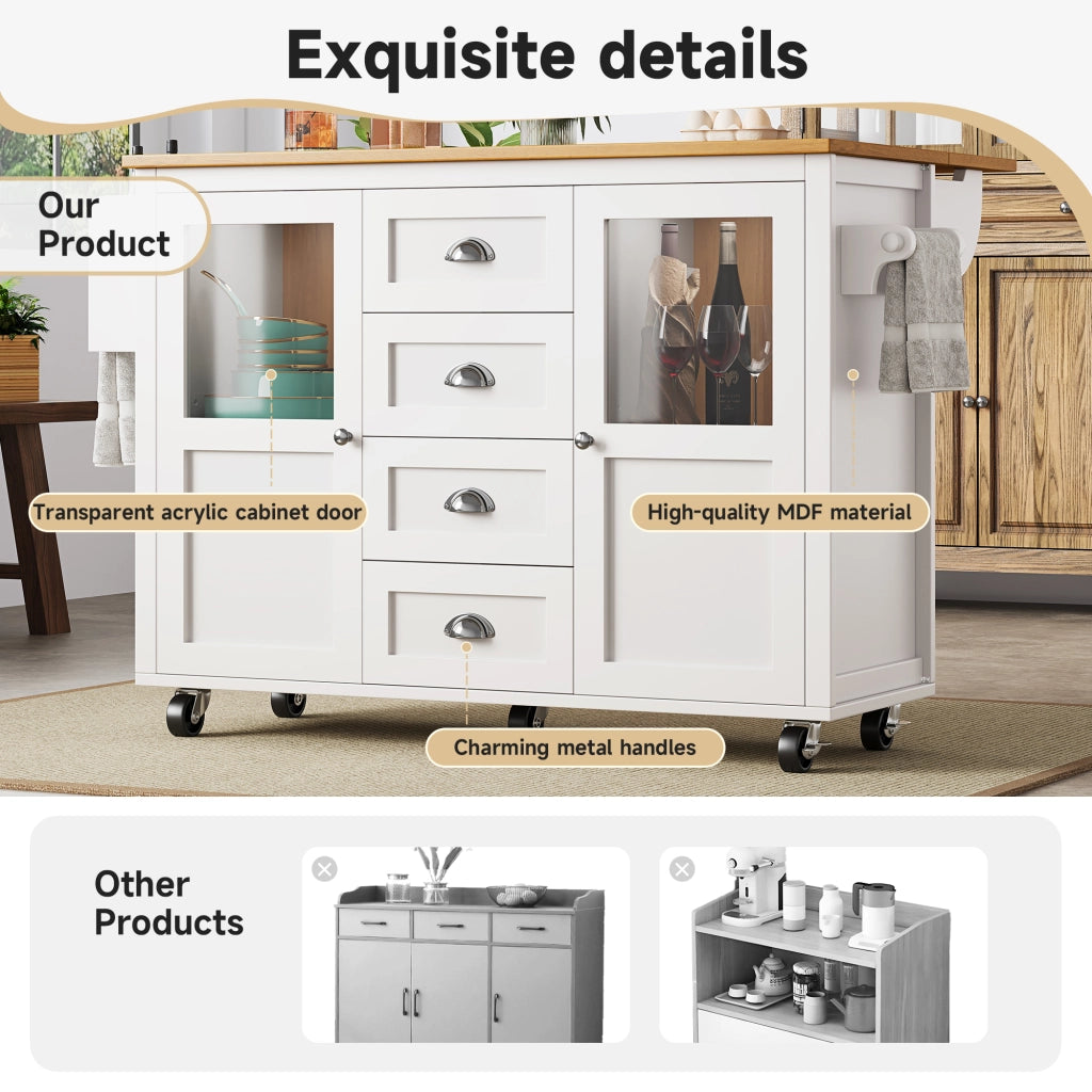Isola della cucina mobile - Zephmum- 120x73x93 cm, bianco/nero, estraibile con ruote