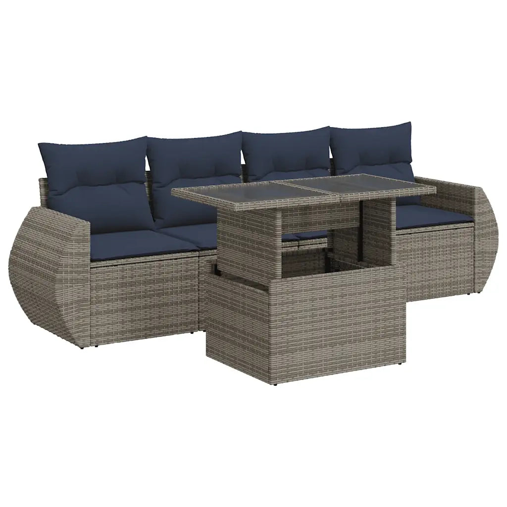 Set Divano Giardino 5 pz con Cuscini Grigio Polyrattan Acacia 3326562