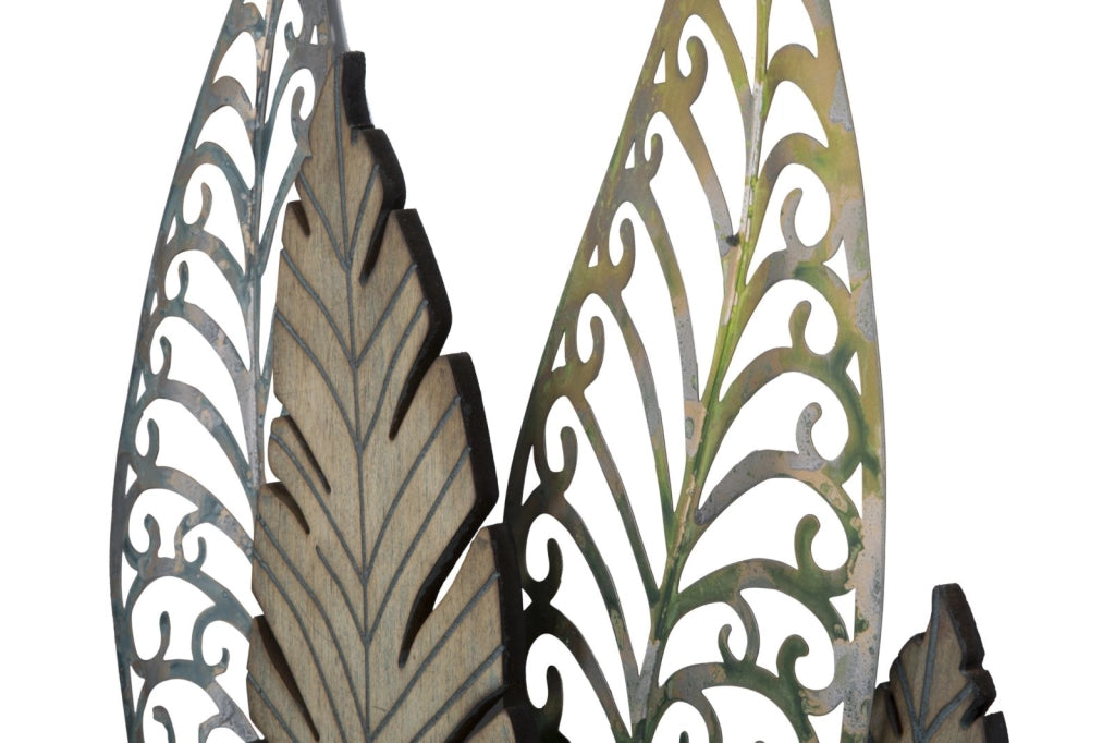 Pannello e Legno Foglie 75x2,5x87 cm in Ferro e MDF Oro e Argento