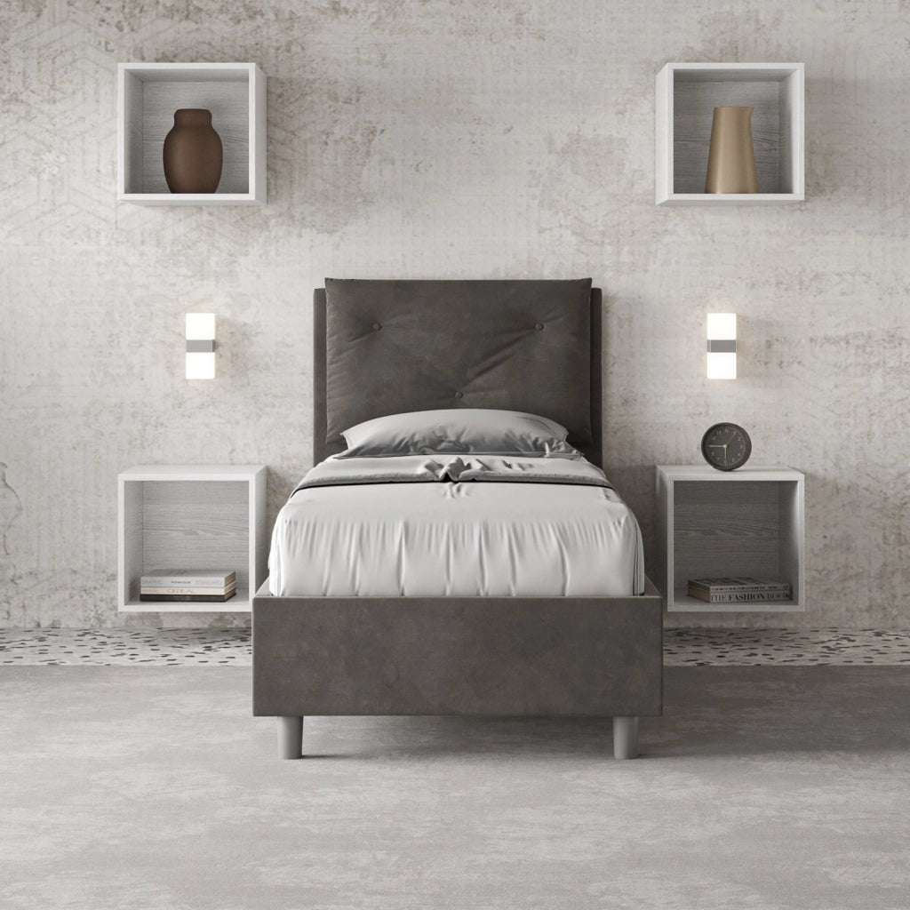 BS COM Letto singolo senza rete imbottito 80x200 microfibra grigio