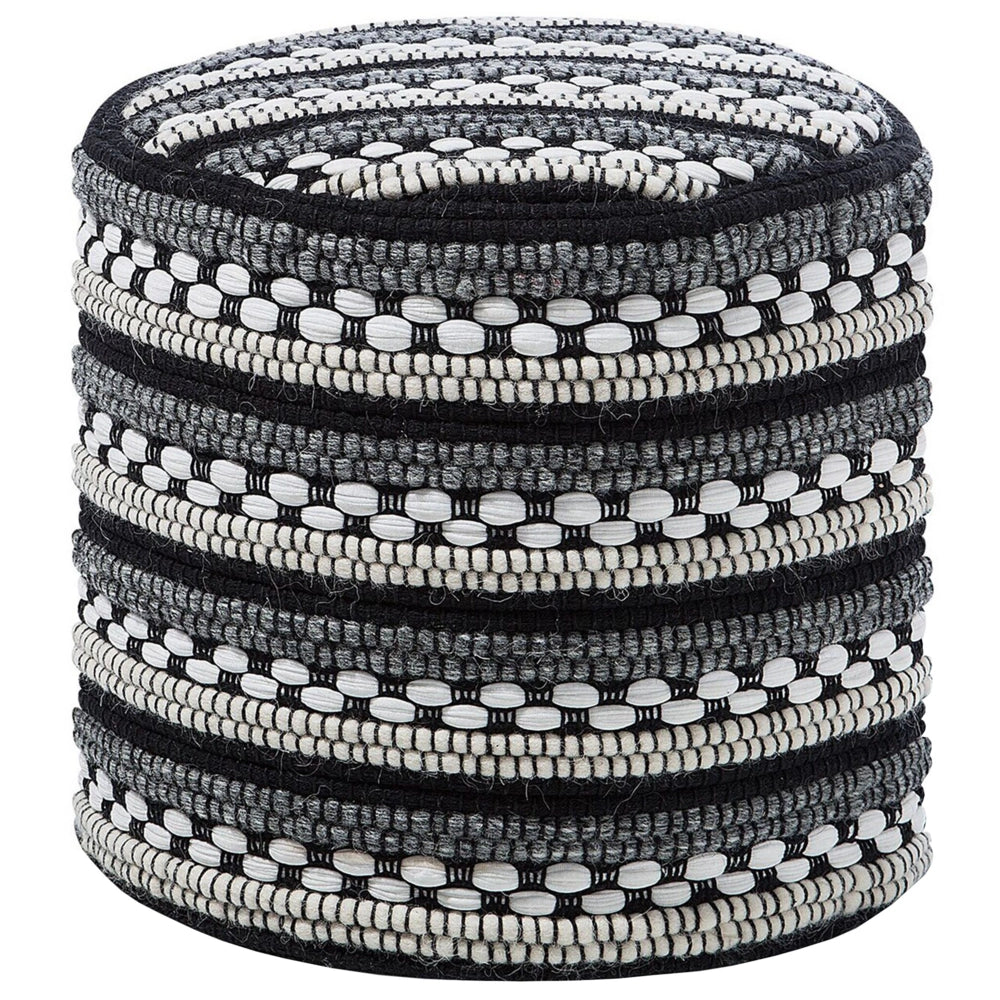 Pouf Bianco e Nero Cotone e Lana Intrecciato Macramè Boho Rustico