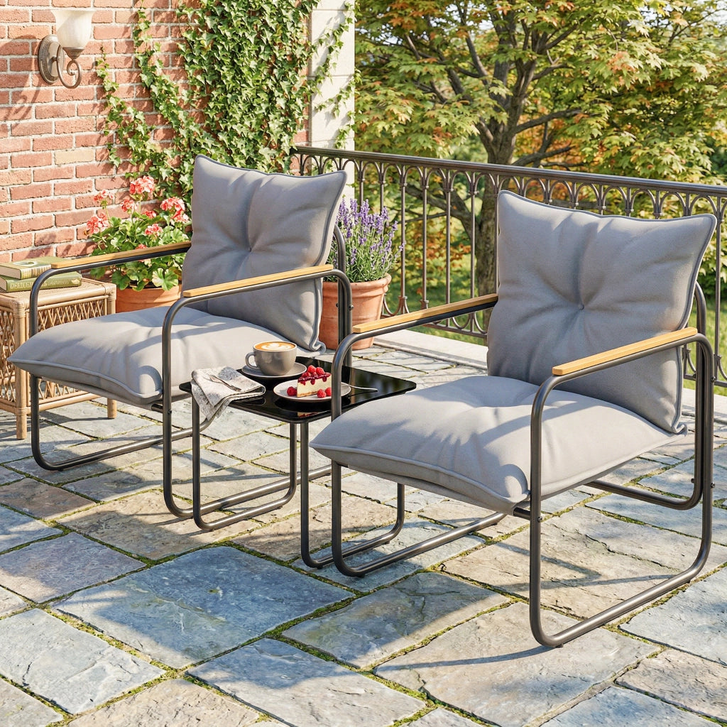 Set Bistrot 3 Pezzi da Giardino ¨C Xylo ¨C Metallo Grigio Antracite con Cuscini