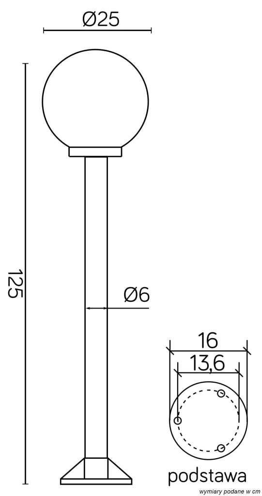 Lampada giardino SU-MA 125cm sfera 25cm nera E27 IP43