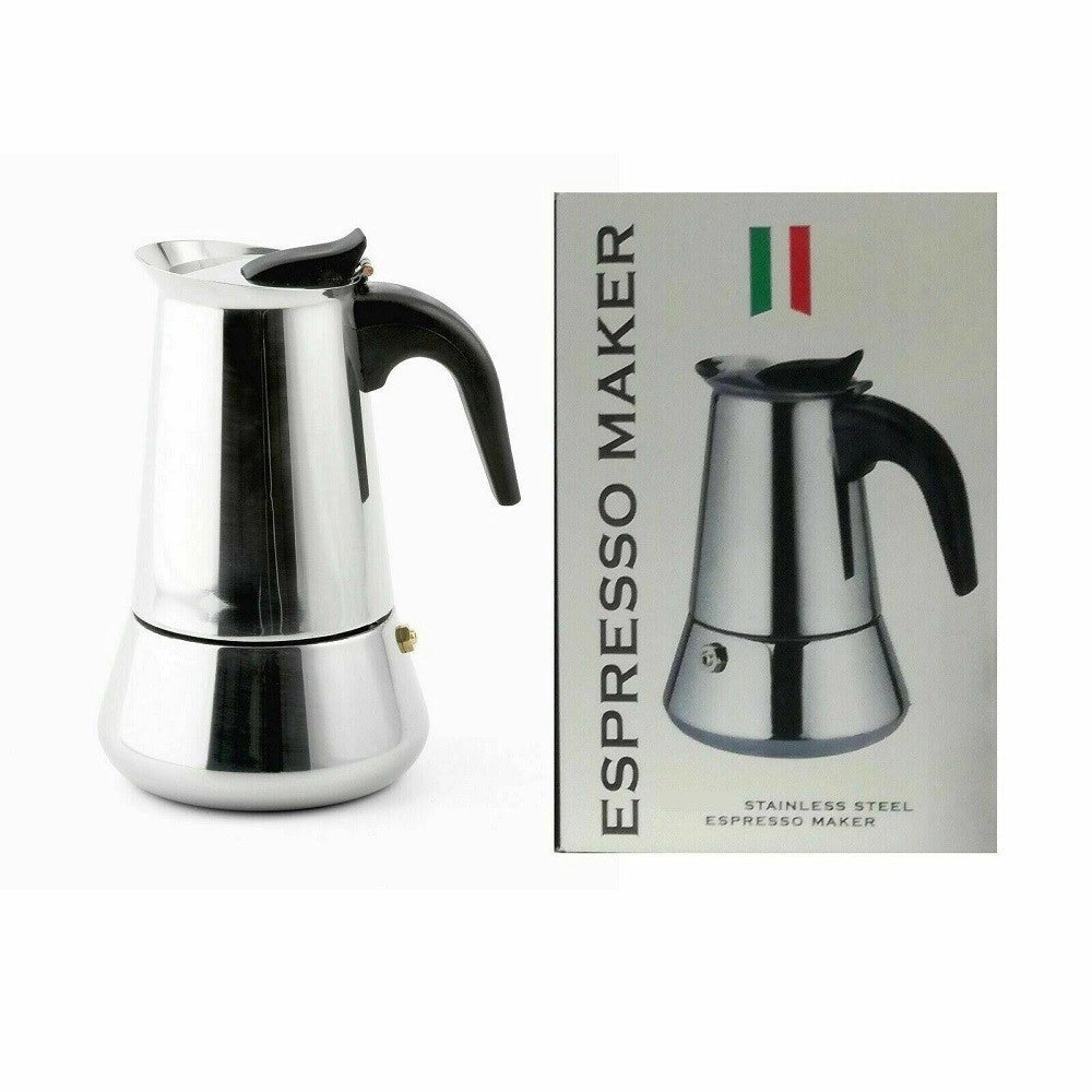 Trade Shop - Espresso Maker Caffettiera Moka Macchinetta Caffè 2 Tazze Acciaio Inox -