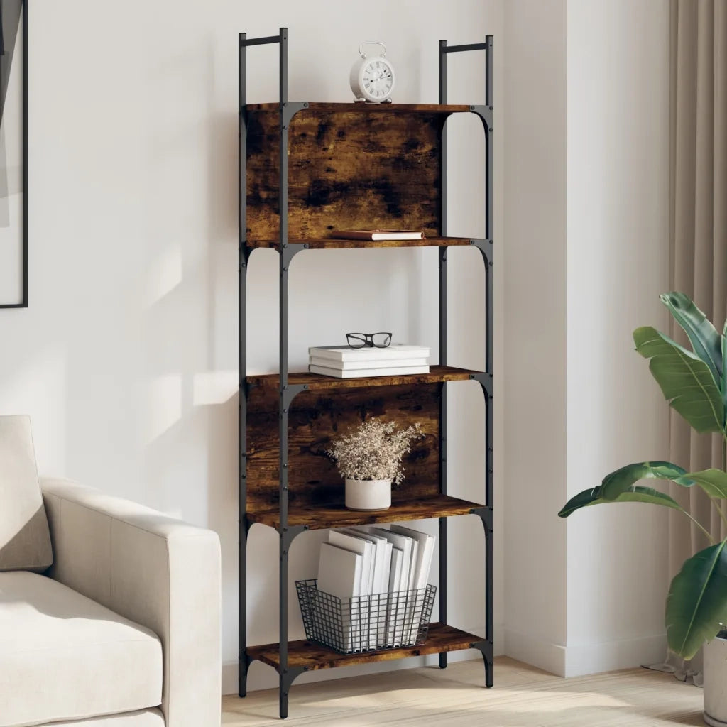 Libreria 5 Ripiani-Scaffale per Libri-Mobile di Stoccaggio Rovere Fumo 60,5x24x166,5cm Legno Multistrato