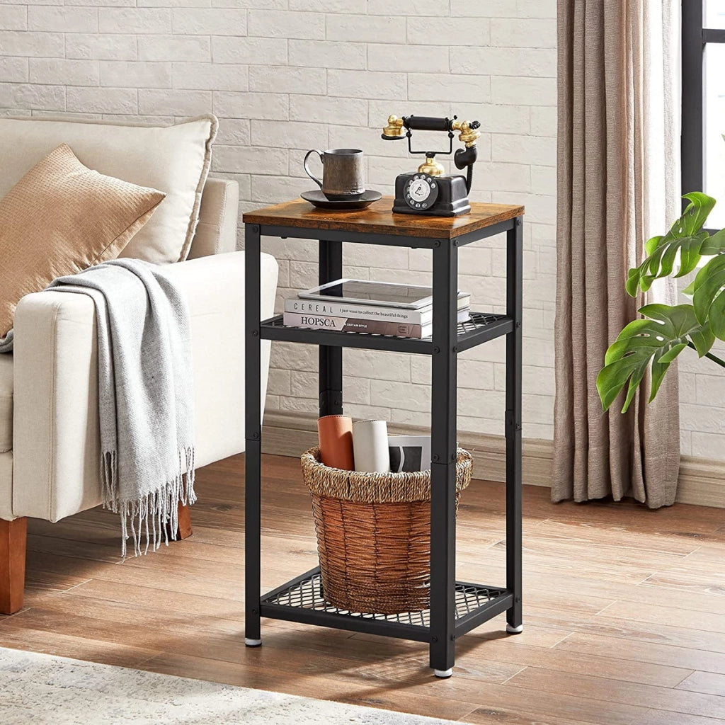 Tavolino alto stile industriale rustico con ripiani a griglia LET75BX