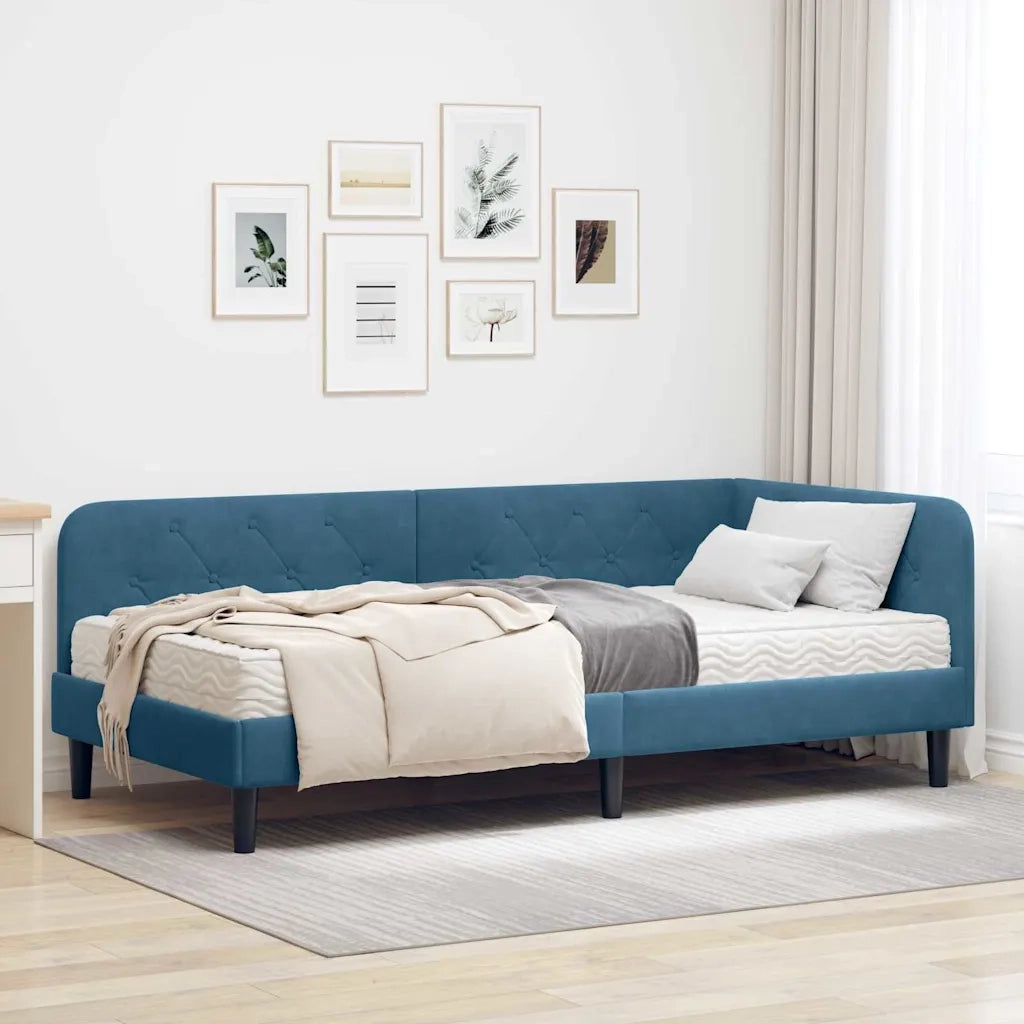 Cornice del letto ad angolo Blu 100 x 200 cm Velluto