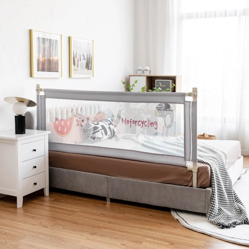 Sbarra 180cm con sollevamento verticale e doppio blocco di sicurezza, Barriera pieghevole per letto Grigio