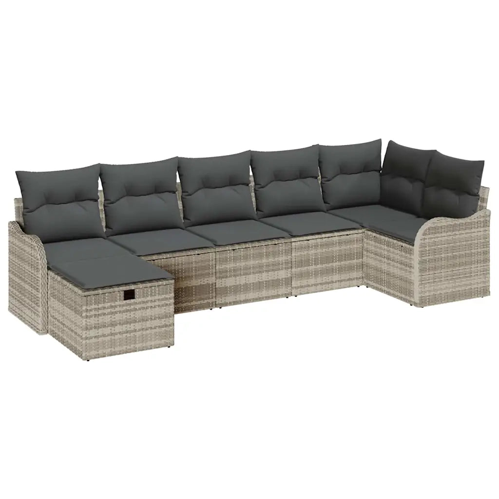 Set Divano da Giardino 7 pcs Grigio chiaro Poly Rattan