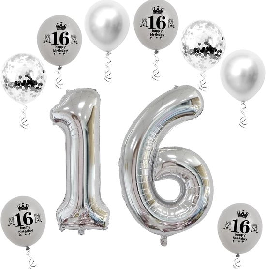 Folieballoone XL 32 pollici - Cifra Ballo 16 - Decorazione di Compleanno - Ballo Helio/Aria - Alta Resistenza alla Forma - Incluso Spillo per Inflazione