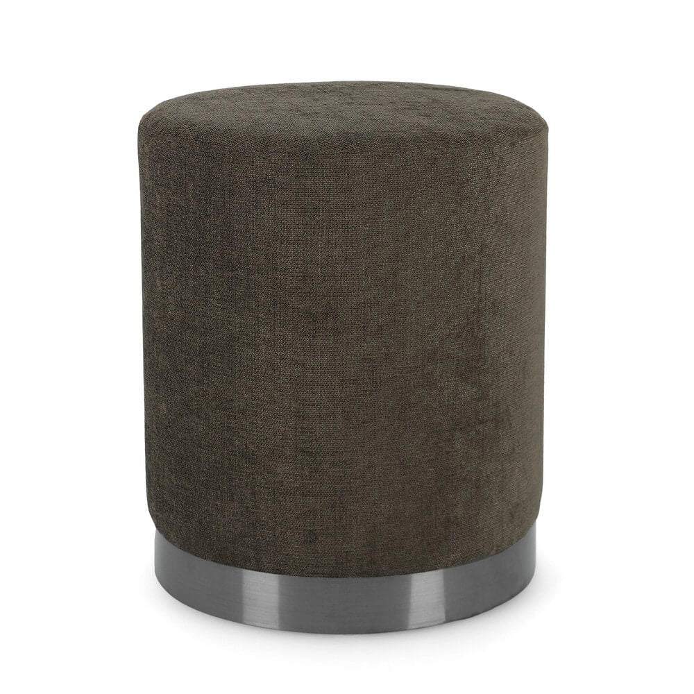 Pouf Rotondo Imbottito in Tessuto con Base in Acciaio - LEE
