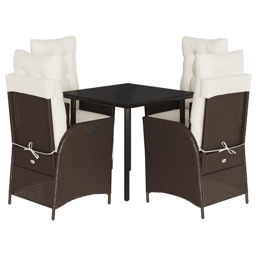 Set da Pranzo da Giardino 5pz con Cuscini in Polyrattan Marrone 3213414