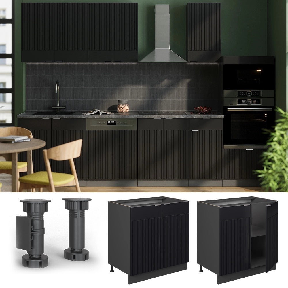 Mobile lavello cucina Fame-Line Nero rigato/Antracite 80 cm con ripiano, PL Marmo Vicco