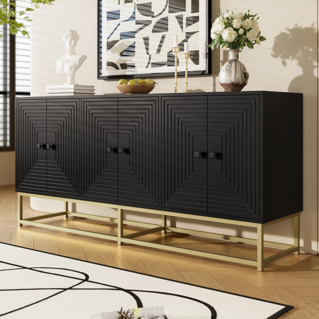 Credenza con 3 Ante Doppie; Ampio Spazio di Contenimento per Soggiorno Ufficio; in Truciolare; 160 × 38 × 75.5 cm; Nero