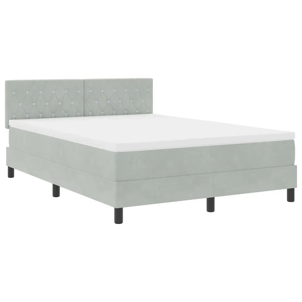 Letto a Sorgente LED con led Grigio chiaro 140 x 190 cm Velluto
