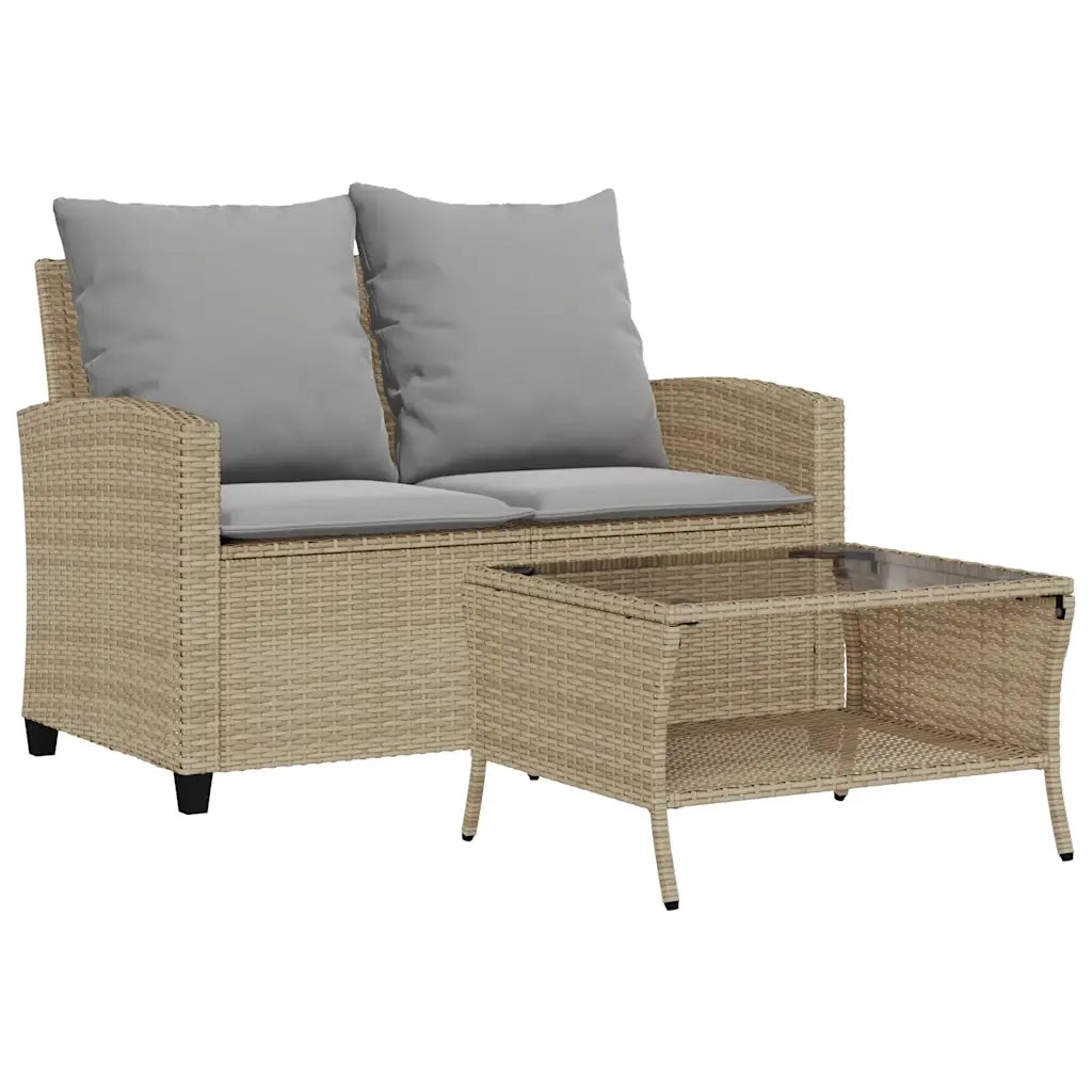 Divano Giardino 2 Posti con Cuscini e Tavolo-Sofa da Giardino-Divanetto da esterno Beige Polyrattan 416475