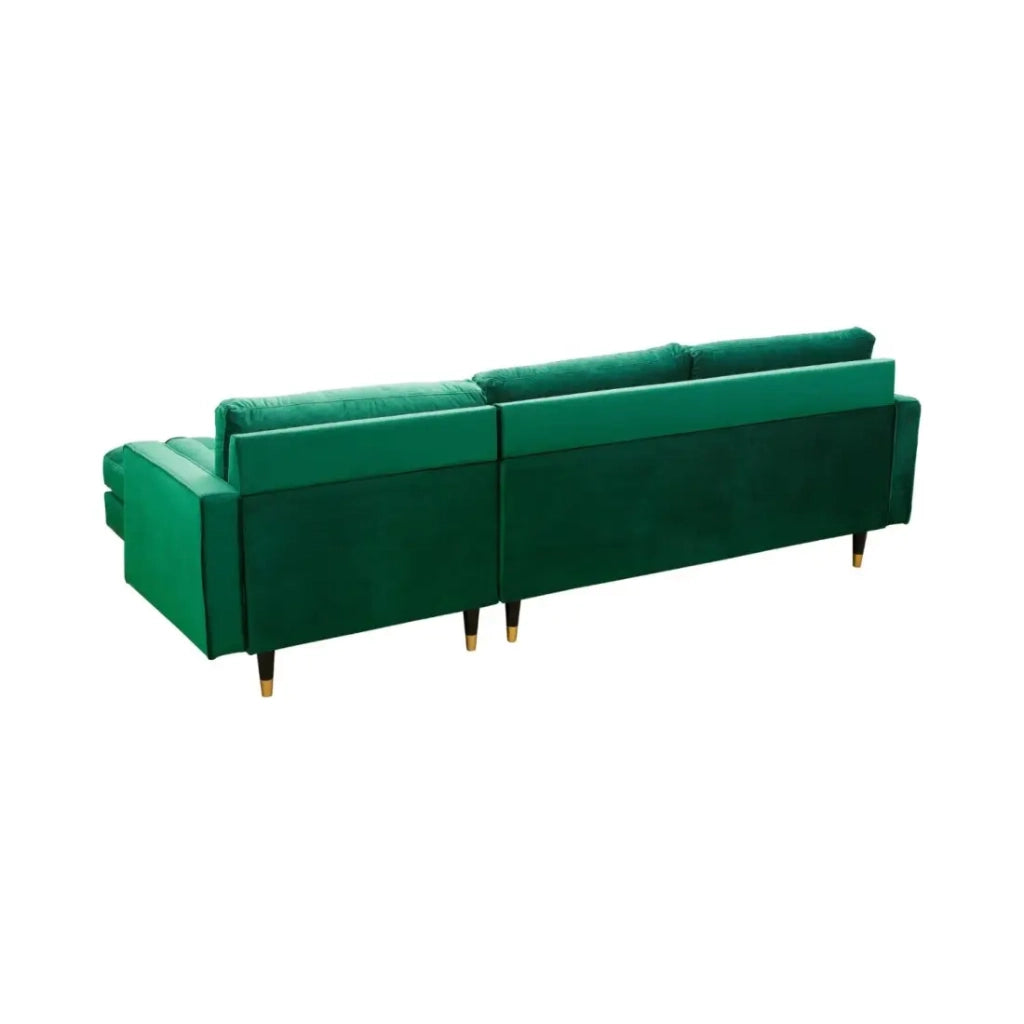 Divano ad angolo KOLIRI verde smeraldo – 4 posti – Angolo destro – Divano di design in velluto e legno massiccio