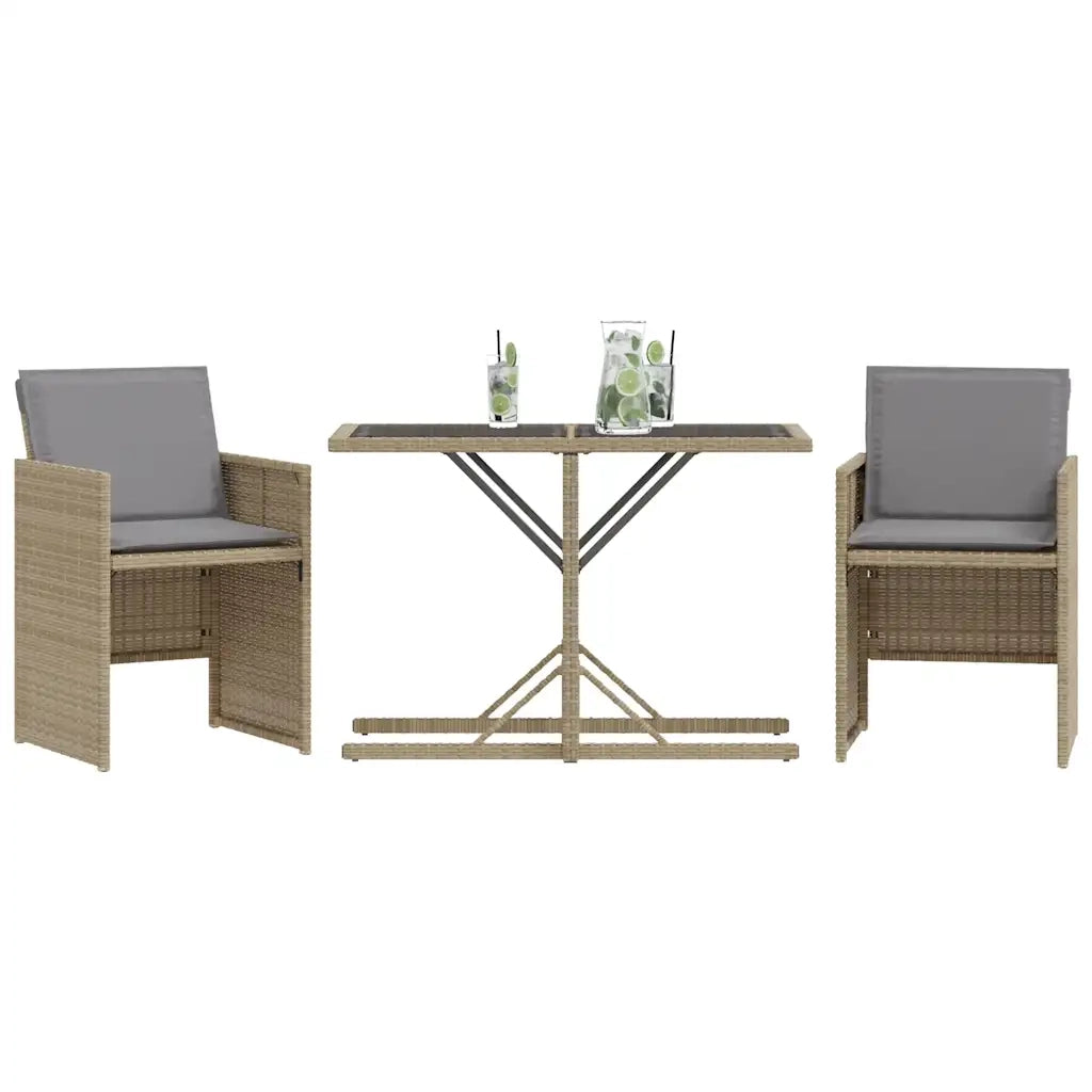 Set da Bistrò 3 pz con Cuscini Beige Misto in Polyrattan 365071