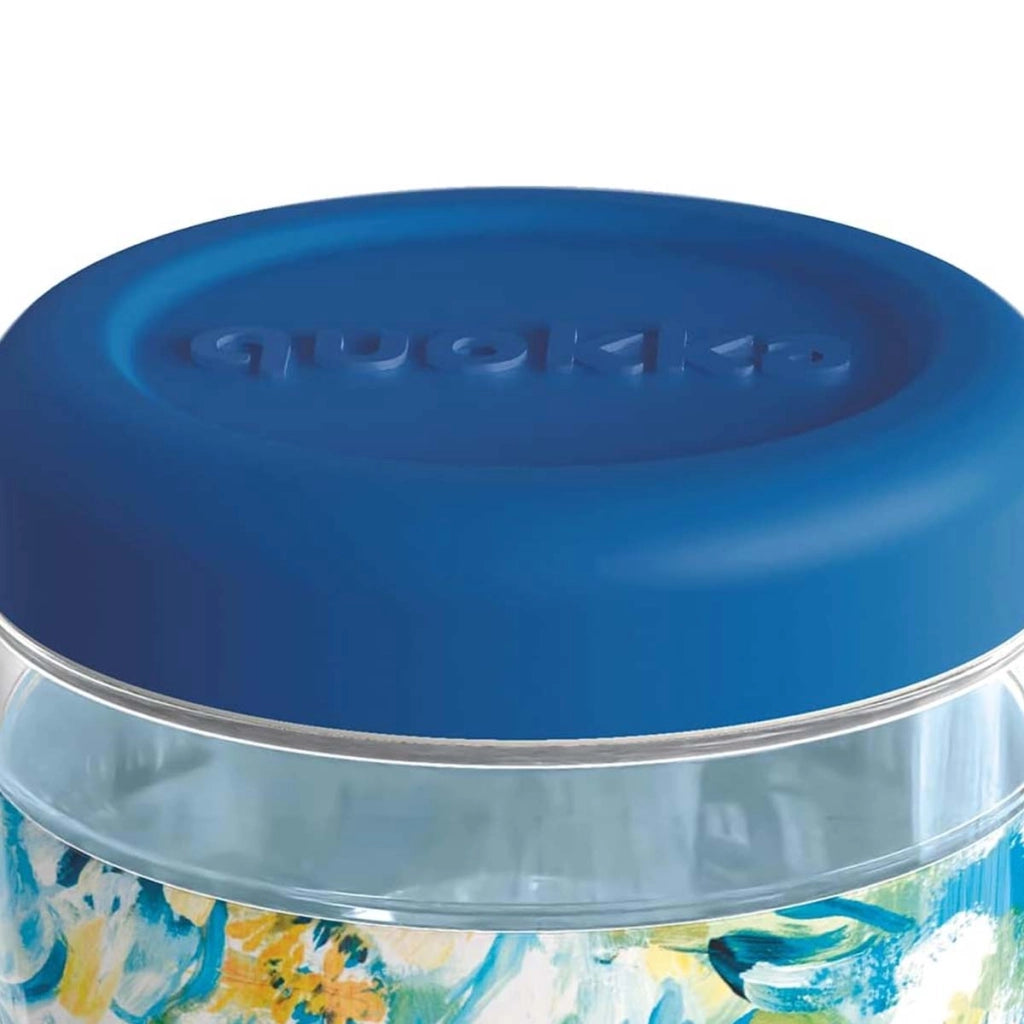 Contenitore Alimentare con Motivo Peonie 500ml con Coperchio Antiscivolo Blu Quokka