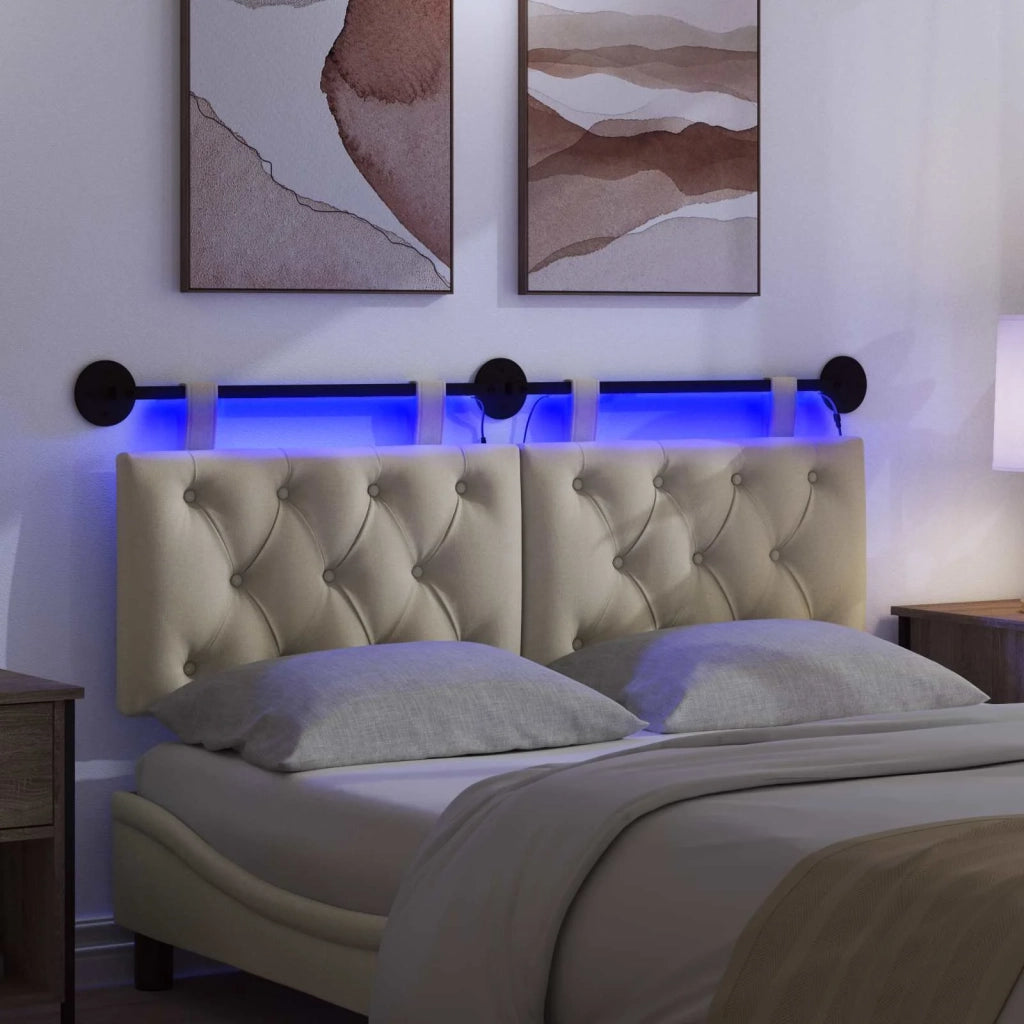 Testiera sospesa Con luce LED Crema Tessuto 3424632