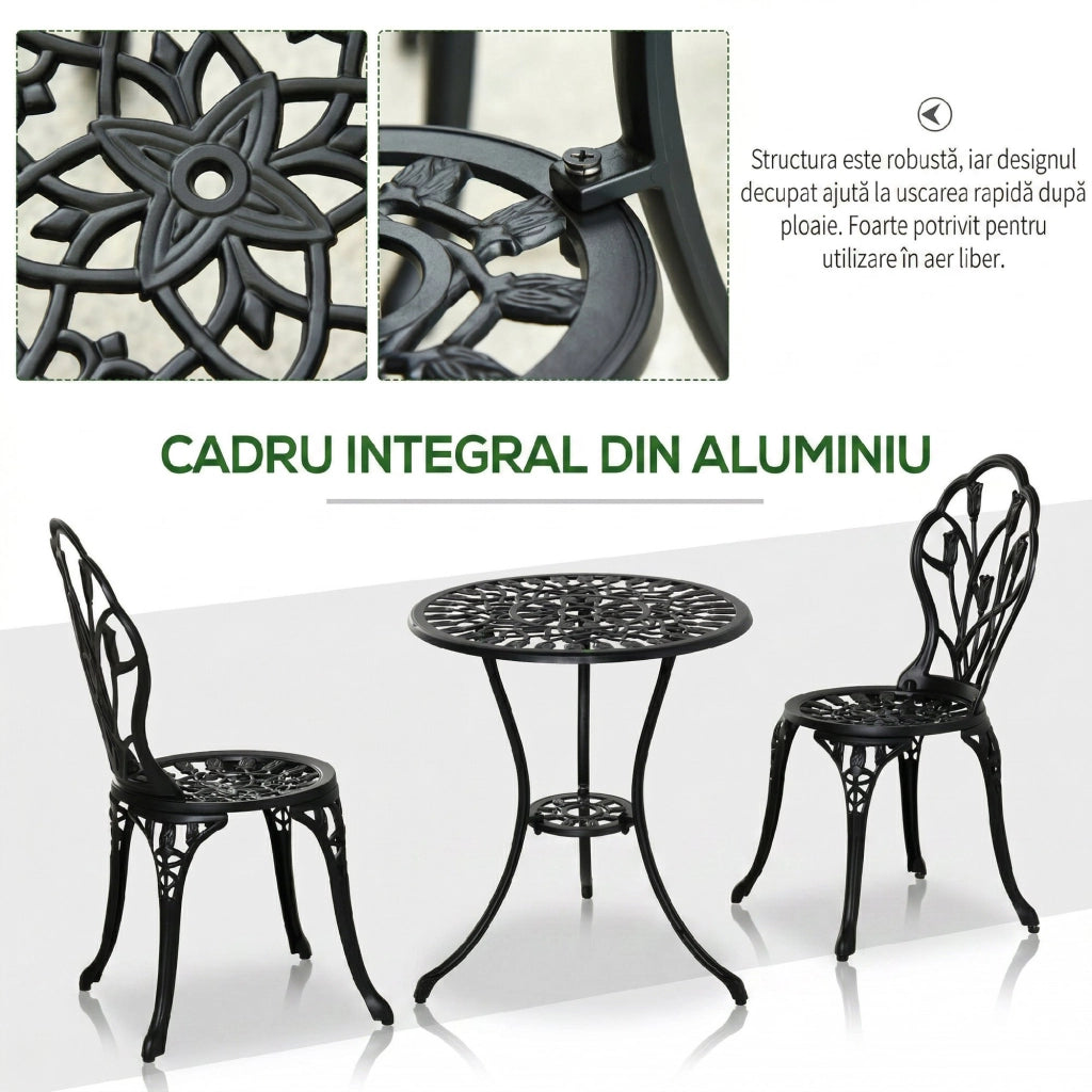 Set Tavolo da Pranzo con 2 Sedie ¨C Xylo ¨C Alluminio Nero per Balcone