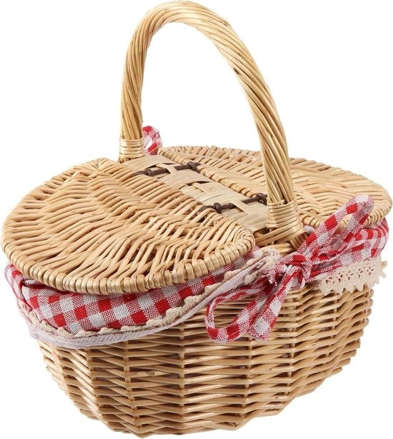 Borsa da picnic in vimini con coperchio e maniglia per pic nic, feste e serate di barbecue