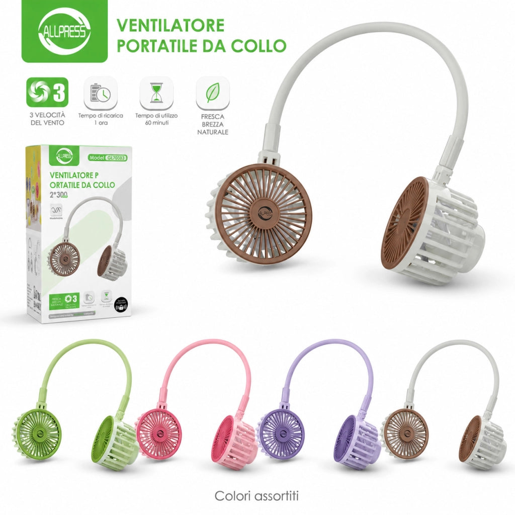 VENTILATORE COLLO SENZA PALE PORTATILE RICARICABILE SPORT 3 VELOCITÀ AS-08936