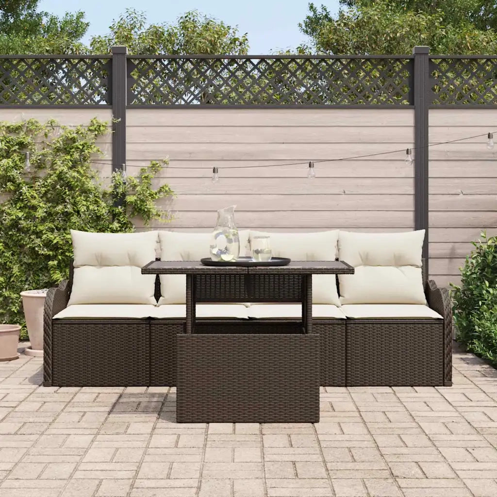 Set Divano da Giardino 5 pcs Marrone Rattan in Polipropilene