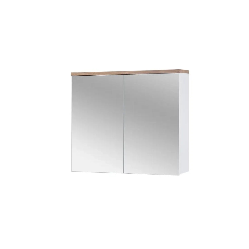 Mobile bagno ERMANO – Rovere chiaro e bianco lucido – 80x70 cm – 2 porte a specchio – Da appendere