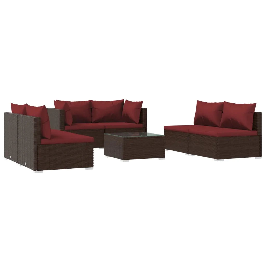 Set Divani da Giardino 7 pz con Cuscini in Polyrattan Marrone 3102227