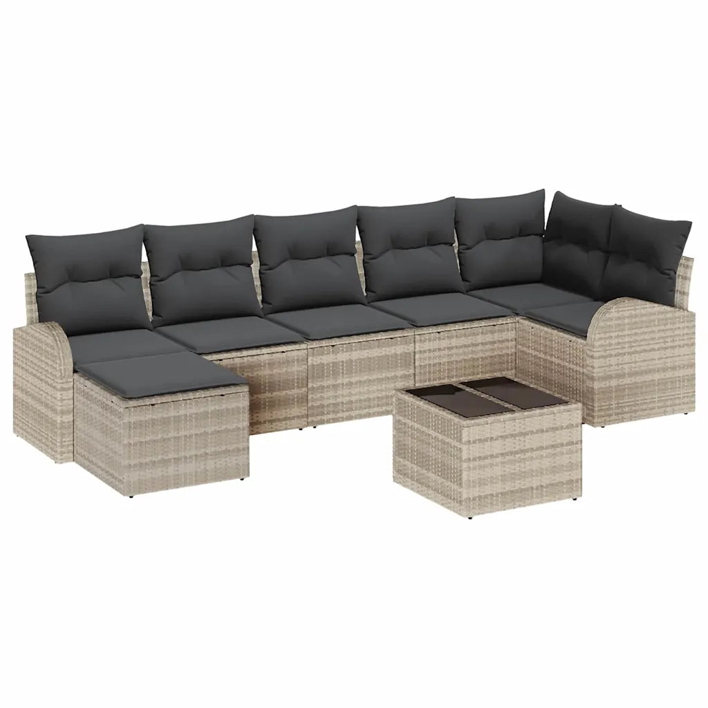 Set Divano da Giardino 8 pcs Grigio chiaro Poly Rattan