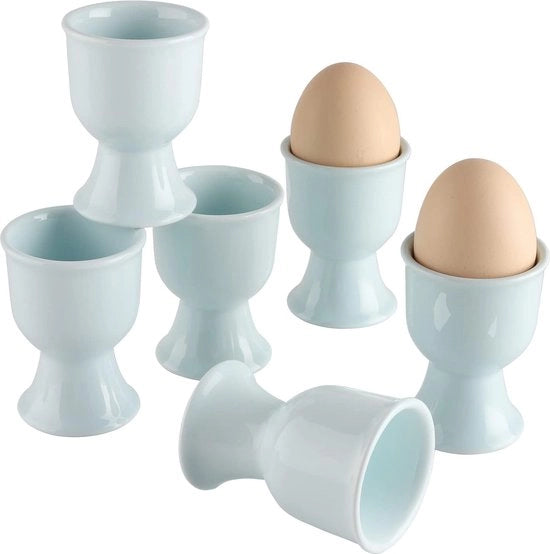 Egg Trays in Ceramica, 6 pezzi, Stand per Uova in Porcellana, Ideali per Uova Sode, Colore Luce Azzurro