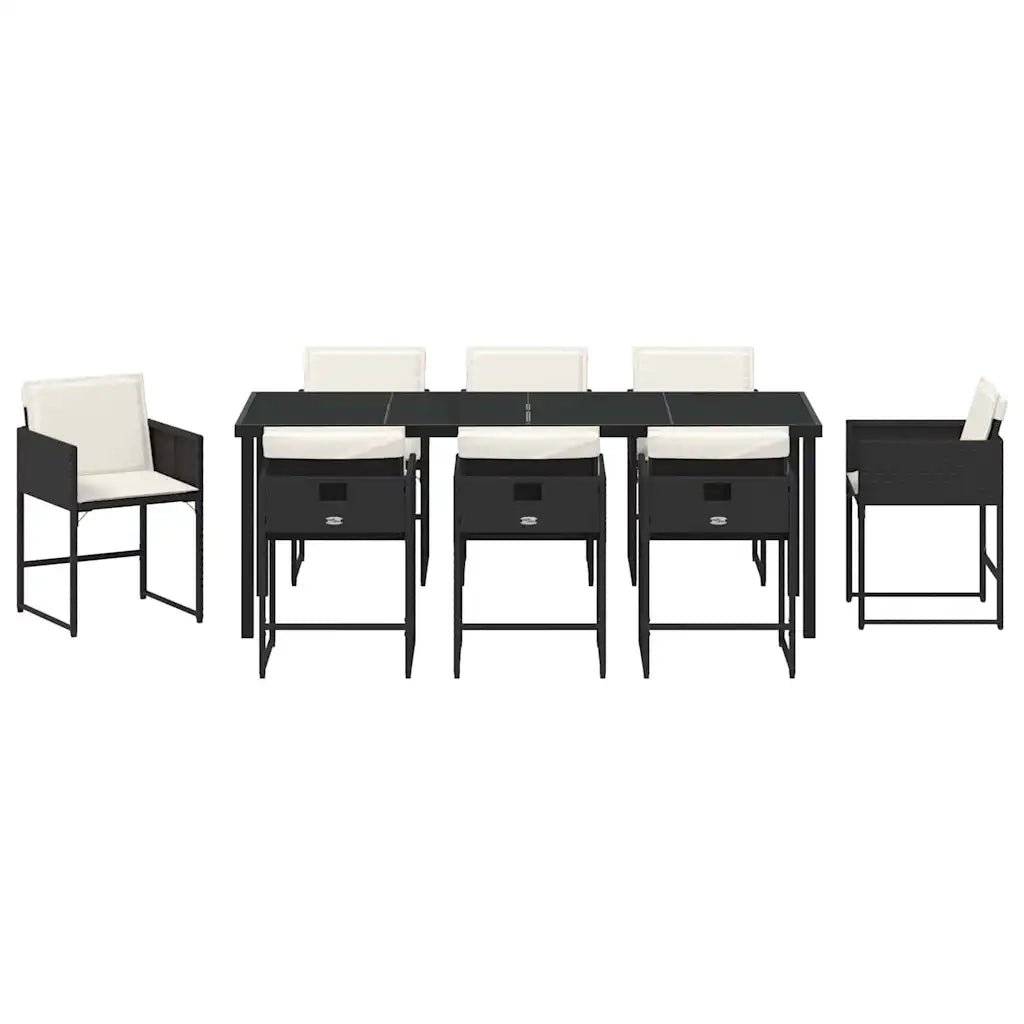 Set da Pranzo per Giardino con cuscino 9 pcs Nero polyrattan 3380007