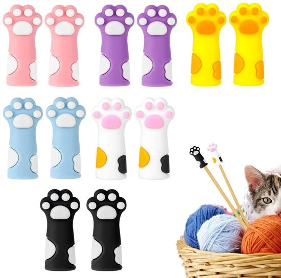 Stoppi per aghi in silicone 12 pezzi - Design gatto - Materiale duraturo - Flessibili e sicuri - Dimensioni 3,5 cm x 1,3 cm - Stoppi per aghi ampi